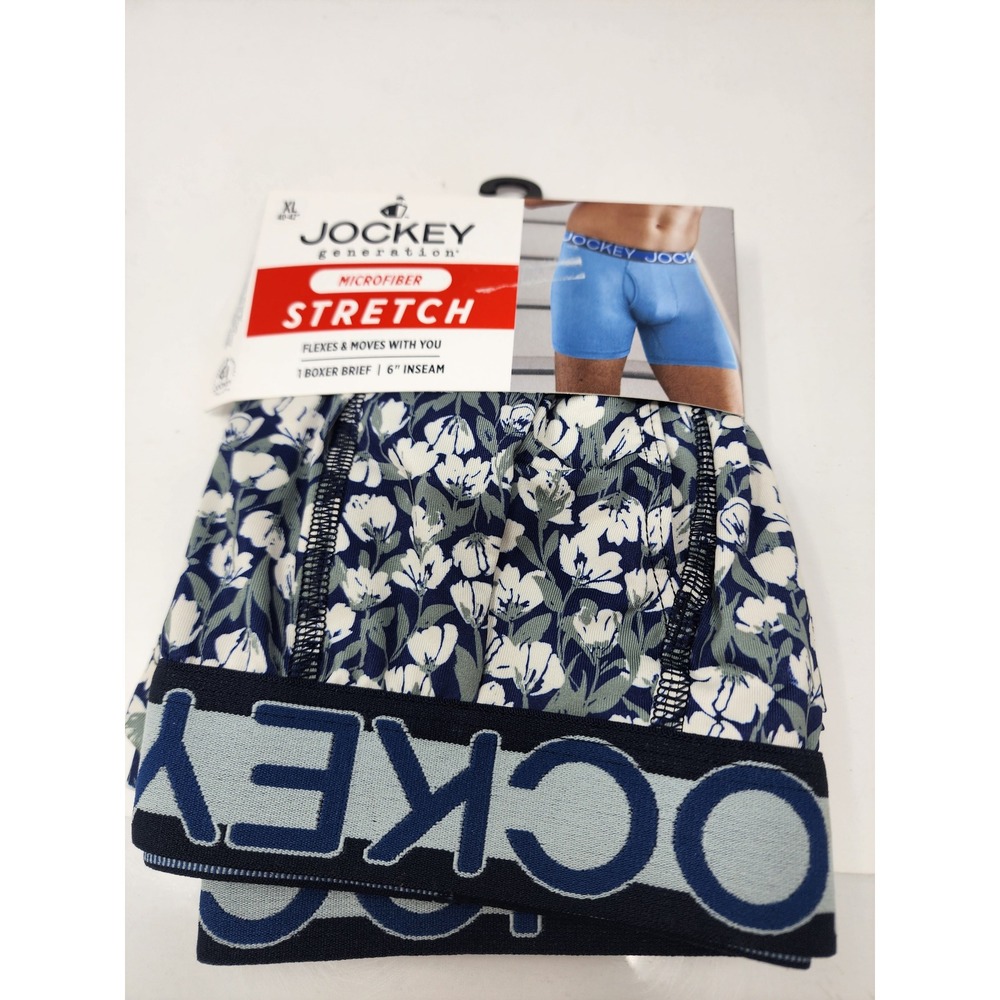 Jockey Generation Mens Microfiber Floral Boxer Briefs Blue Polyester Size XL